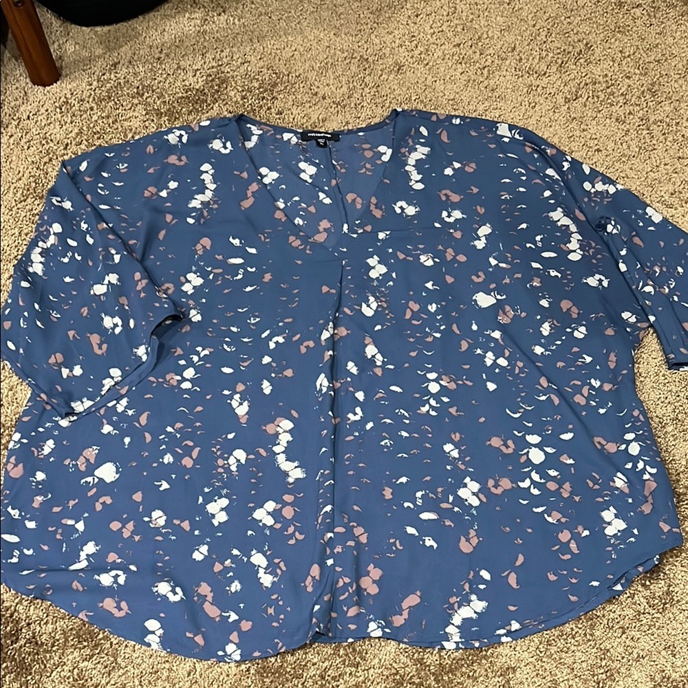 Mittoshop Floral Print Blouse in Blue and White